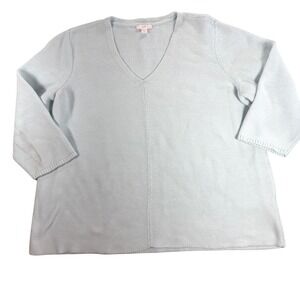 J.Jill Womens XL V Neck 3/4 Sleeve Pullover Knit Top Sweater Light‎ Aqua